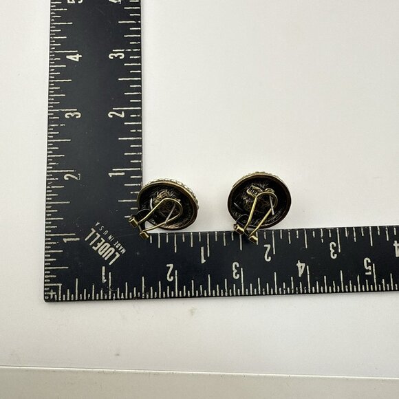 Heidi Daus Earrings Spiral Round Imitation Pearl Rhinestones Mocha Omega Back - Picture 10 of 10